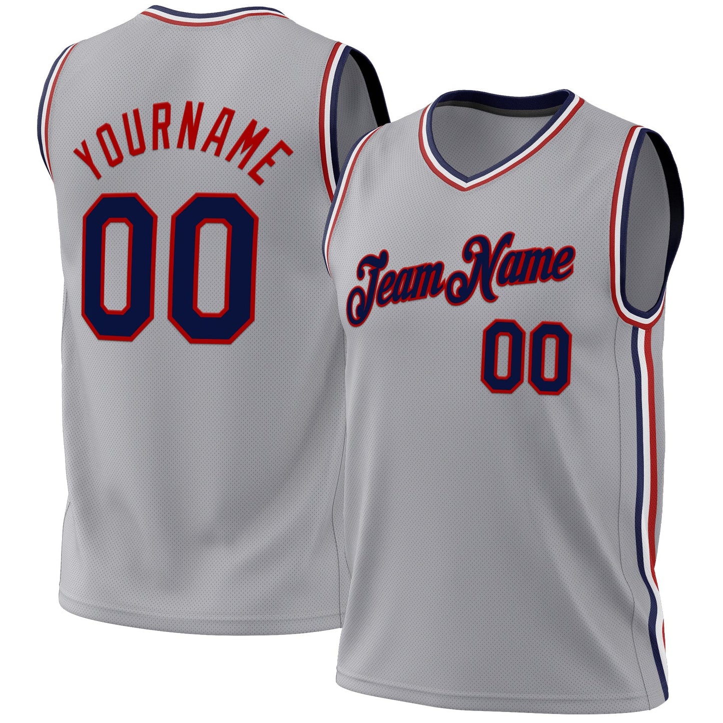 Custom Gray Navy-Red Authentic Throwback Basketball Jersey