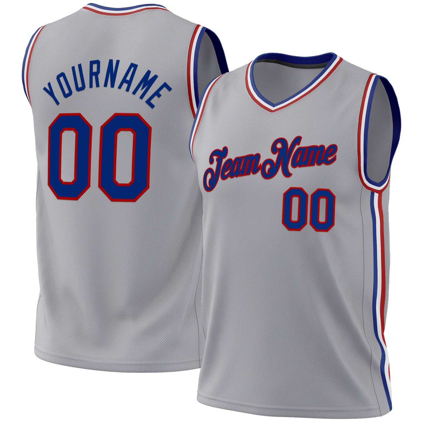 Custom Gray Royal-Red Authentic Throwback Basketball Jersey