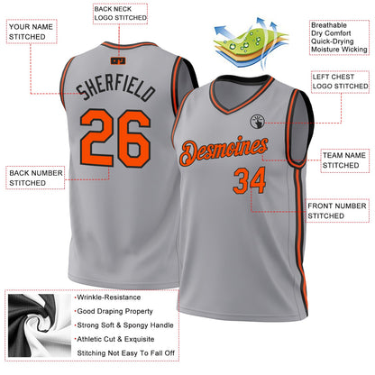 Custom Gray Orange-Black Authentic Throwback Basketball Jersey