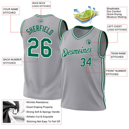 Custom Gray Kelly Green-White Authentic Throwback Basketball Jersey