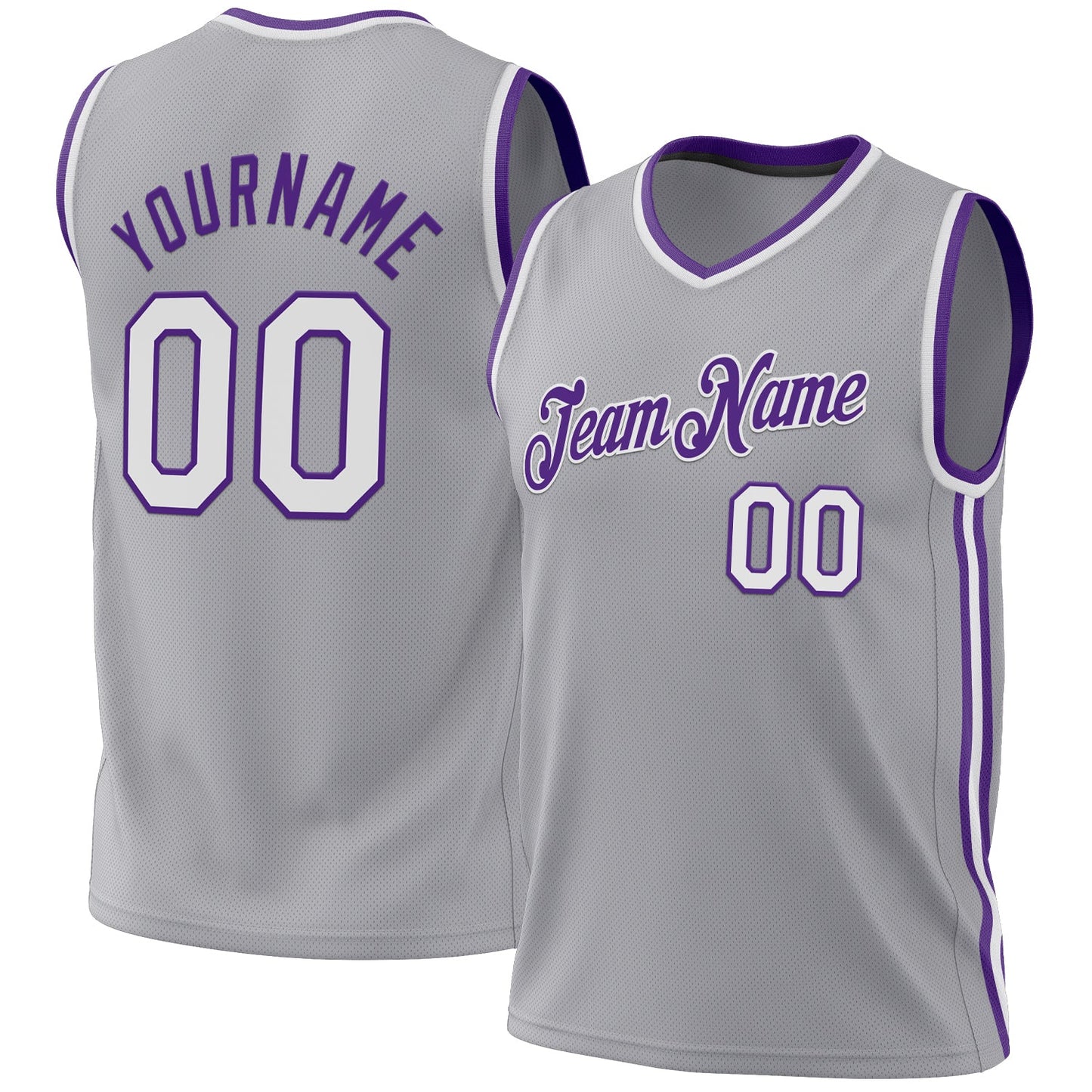 Custom Gray White-Purple Authentic Throwback Basketball Jersey