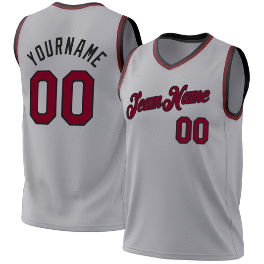 Custom Gray Maroon-Black Authentic Throwback Basketball Jersey