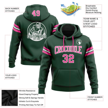 Custom Stitched Green Pink-White Football Pullover Sweatshirt Hoodie