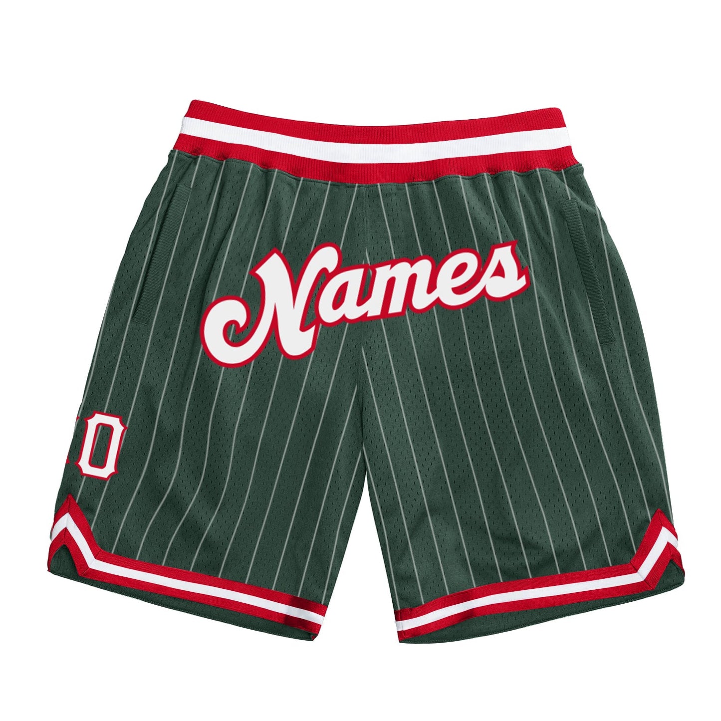 Custom Hunter Green White Pinstripe White-Red Authentic Basketball Shorts