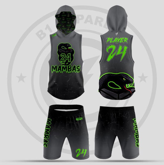 Mambas Grey Black 7v7 Hooded Uniform – Custom Sublimated Performance Jerseys
