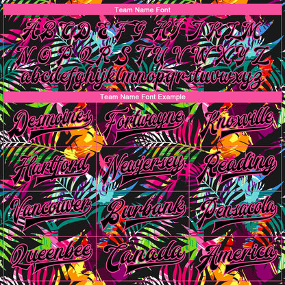 Custom Black Pink-Light Blue Hawaii Palm Trees 3D Pattern Design Bomber Full-Snap Varsity Letterman Jacket