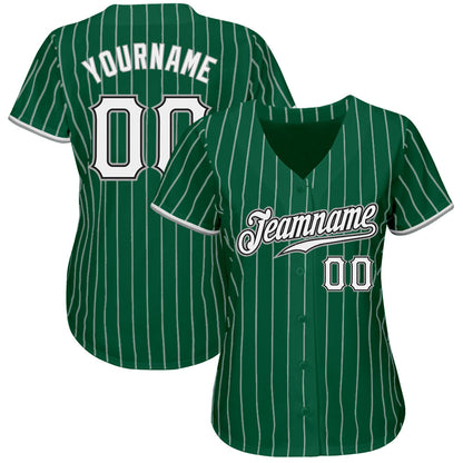 Custom Kelly Green White Pinstripe White-Gray Authentic Softball Jersey