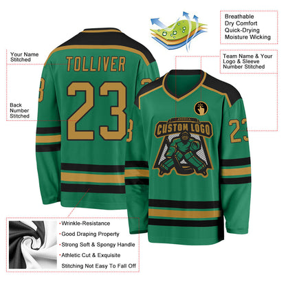 Custom Kelly Green Old Gold-Black Hockey Jersey