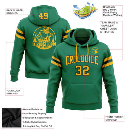 Custom Stitched Kelly Green Gold-White Football Pullover Sweatshirt Hoodie