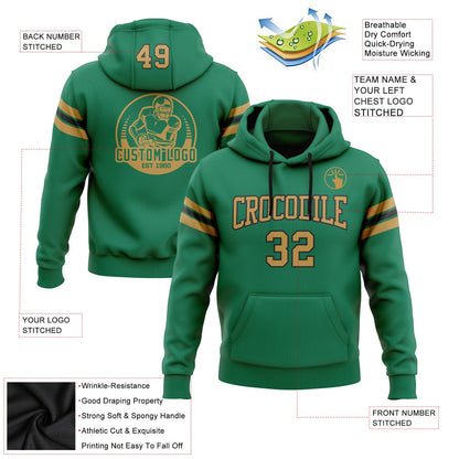 Custom Stitched Kelly Green Old Gold-Black Football Pullover Sweatshirt Hoodie