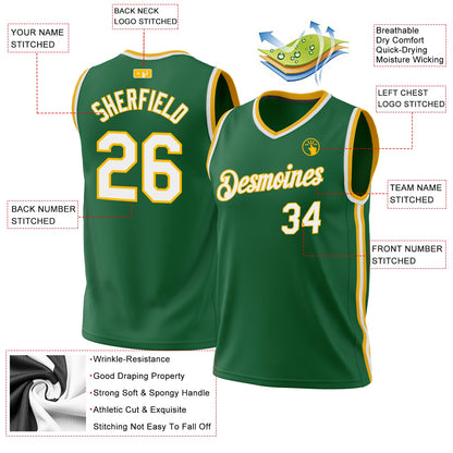 Custom Kelly Green White-Gold Authentic Throwback Basketball Jersey