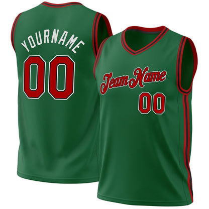 Custom Kelly Green Red-Black Authentic Throwback Basketball Jersey