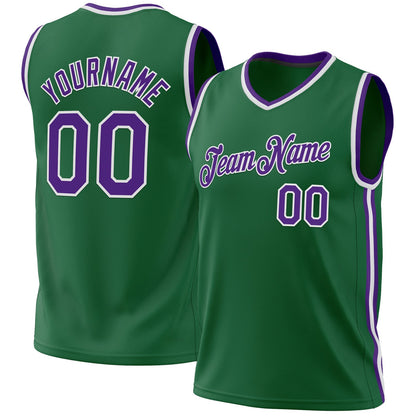 Custom Kelly Green Purple-White Authentic Throwback Basketball Jersey