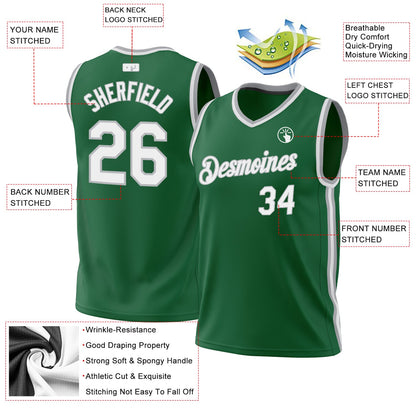 Custom Kelly Green White-Gray Authentic Throwback Basketball Jersey