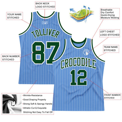 Custom Light Blue White Pinstripe Green Authentic Basketball Jersey