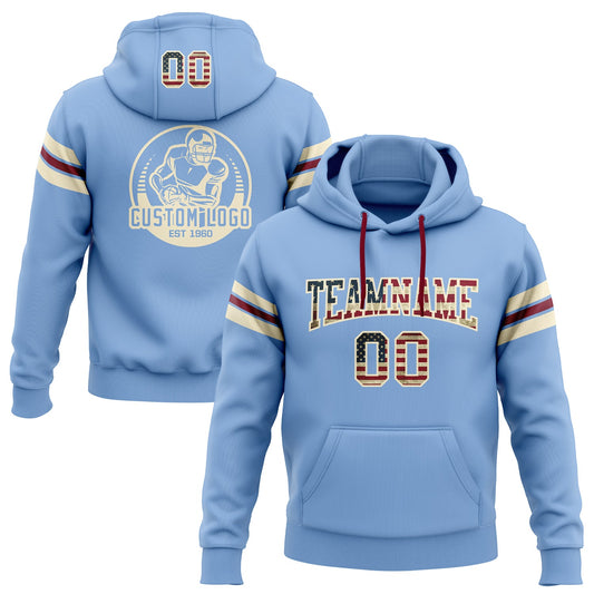 Custom Stitched Light Blue Vintage USA Flag Cream-Crimson Football Pullover Sweatshirt Hoodie