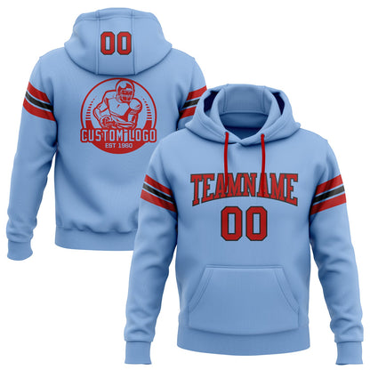 Custom Stitched Light Blue Red-Black Football Pullover Sweatshirt Hoodie