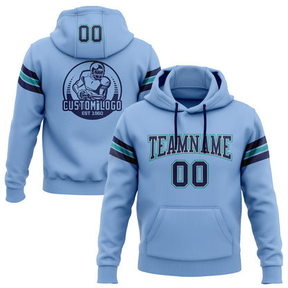 Custom Stitched Light Blue Navy Gray-Teal Football Pullover Sweatshirt Hoodie