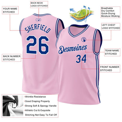 Custom Light Pink Royal-White Authentic Throwback Basketball Jersey