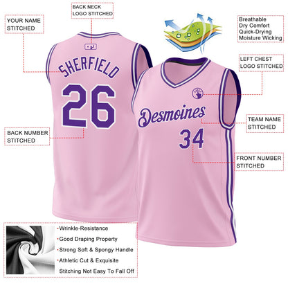 Custom Light Pink Purple-White Authentic Throwback Basketball Jersey