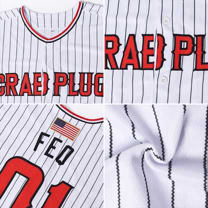 Custom White Black Pinstripe Red-Black Authentic American Flag Fashion Softball Jersey