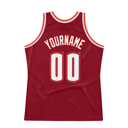 Custom Maroon White-Orange Authentic Throwback Basketball Jersey