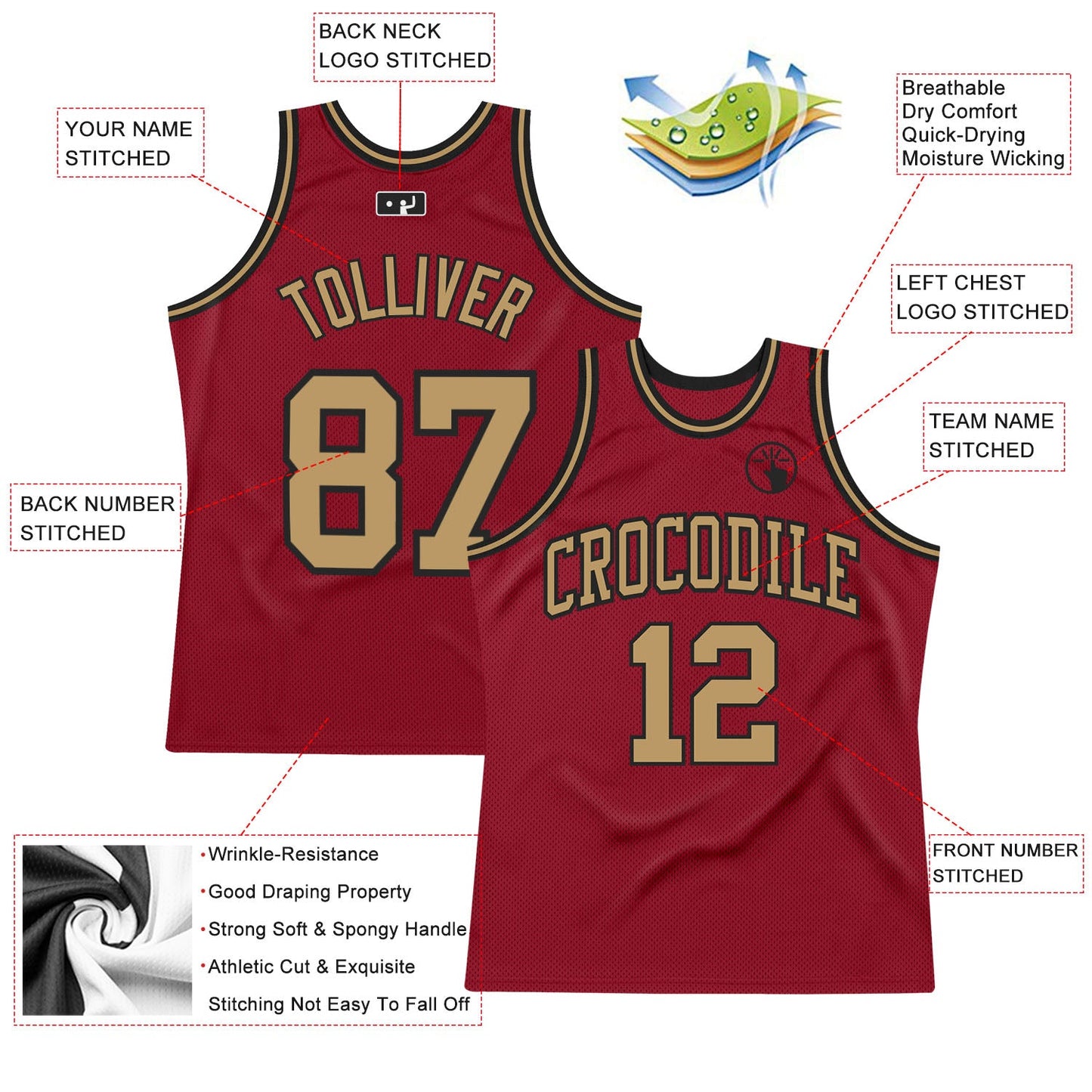 Custom Maroon Old Gold-Black Authentic Throwback Basketball Jersey