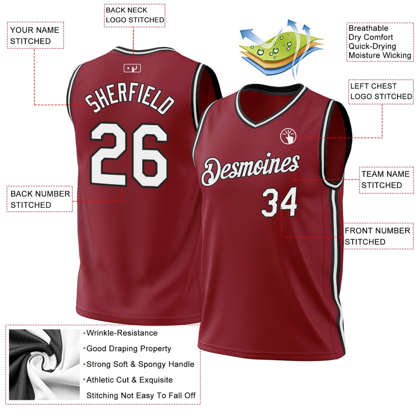 Custom Maroon White-Black Authentic Throwback Basketball Jersey