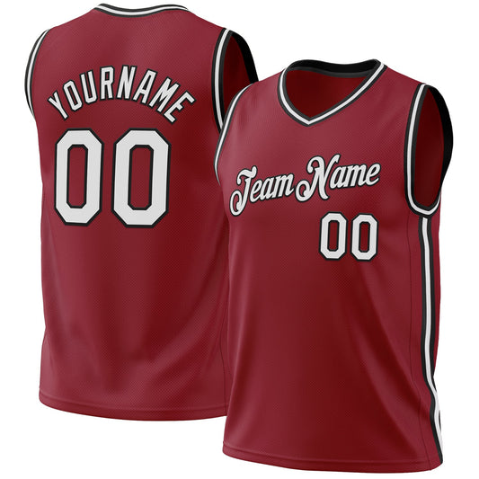 Custom Maroon White-Black Authentic Throwback Basketball Jersey