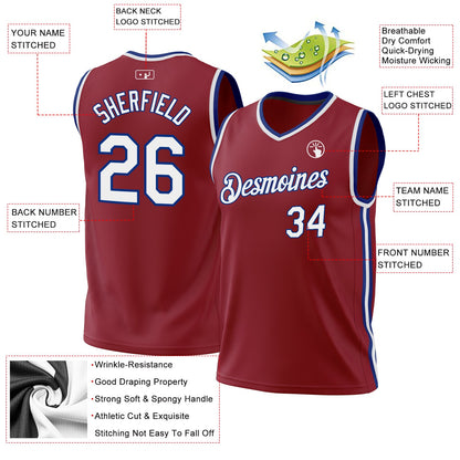 Custom Maroon White-Royal Authentic Throwback Basketball Jersey