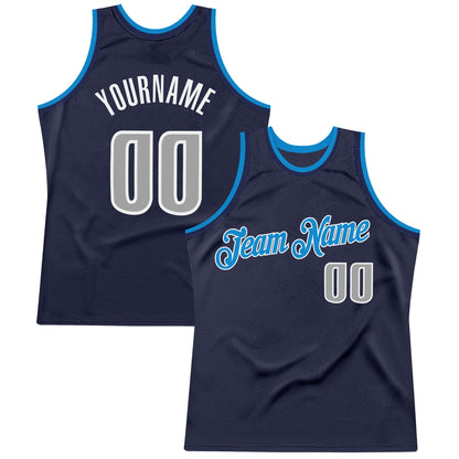 Custom Navy Gray-Blue Authentic Throwback Basketball Jersey