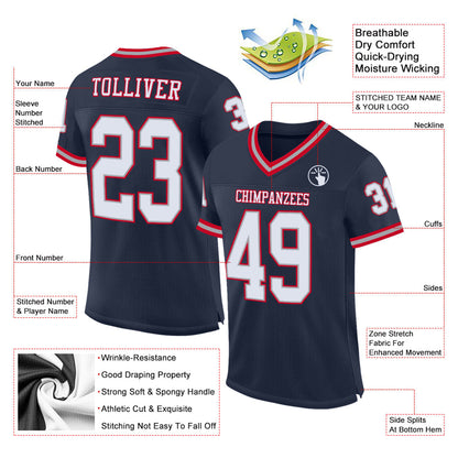 Custom Navy White-Gray Mesh Authentic Throwback Football Jersey