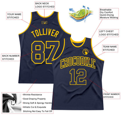 Custom Navy Navy-Gold Authentic Throwback Basketball Jersey