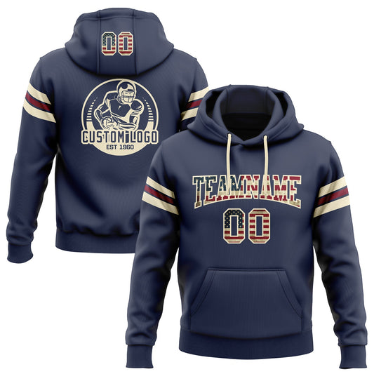 Custom Stitched Navy Vintage USA Flag Cream-Crimson Football Pullover Sweatshirt Hoodie