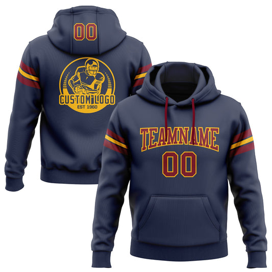 Custom Stitched Navy Crimson-Gold Football Pullover Sweatshirt Hoodie