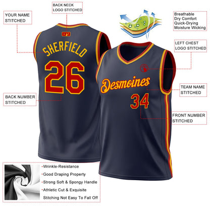 Custom Navy Red-Gold Authentic Throwback Basketball Jersey