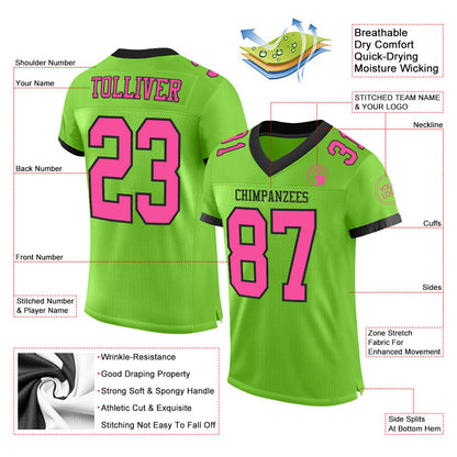 Custom Neon Green Pink-Black Mesh Authentic Football Jersey