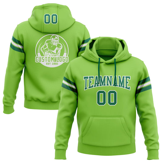 Custom Stitched Neon Green Kelly Green-White Football Pullover Sweatshirt Hoodie