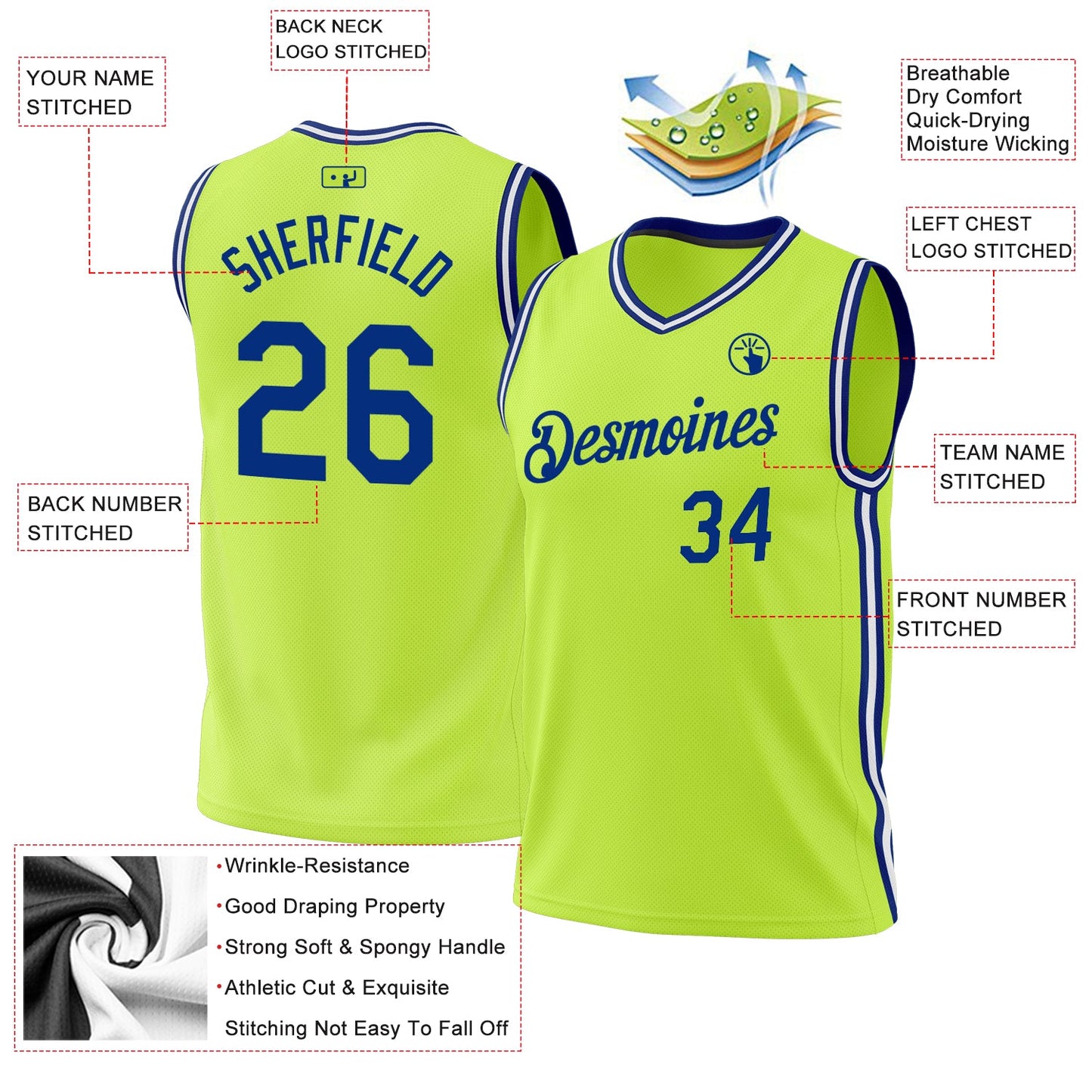 Custom Neon Green Royal-White Authentic Throwback Basketball Jersey