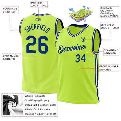 Custom Neon Green Royal-White Authentic Throwback Basketball Jersey