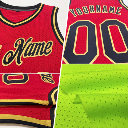 Custom Neon Green Orange-Black Authentic Throwback Basketball Jersey