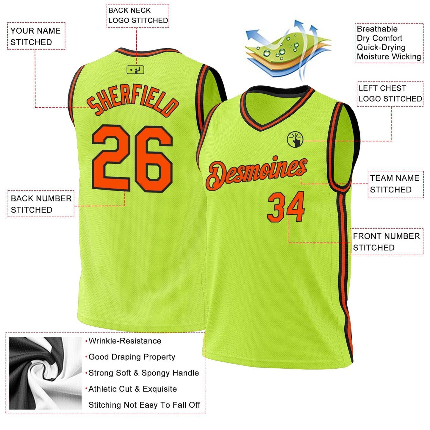 Custom Neon Green Orange-Black Authentic Throwback Basketball Jersey