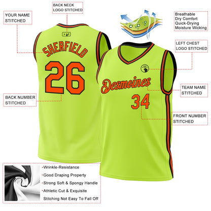 Custom Neon Green Orange-Black Authentic Throwback Basketball Jersey