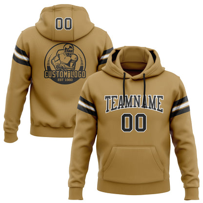 Custom Stitched Old Gold Black-White Football Pullover Sweatshirt Hoodie