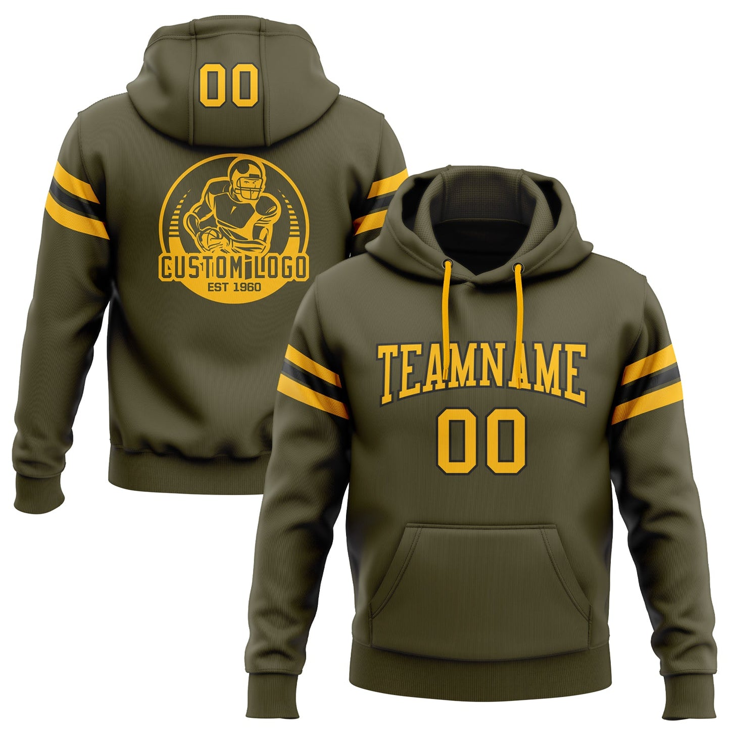 Custom Stitched Olive Gold-Black Football Pullover Sweatshirt Salute To Service Hoodie