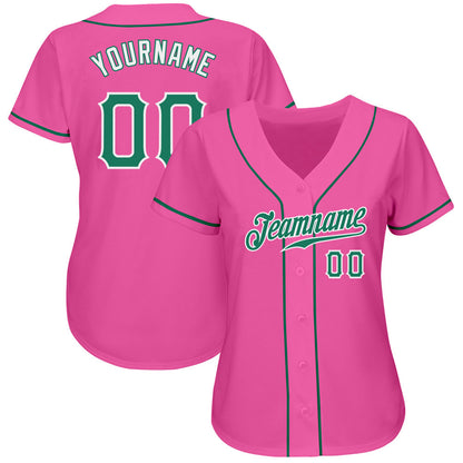 Custom Pink Kelly Green-White Authentic Softball Jersey