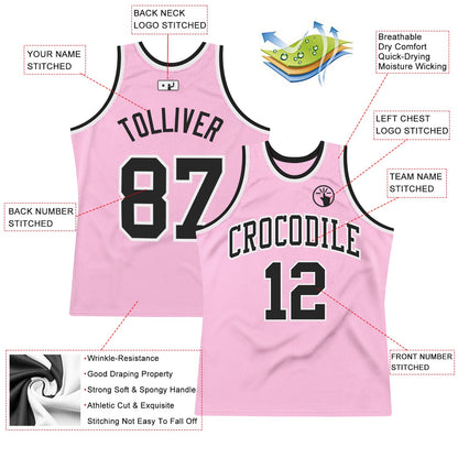 Custom Light Pink Black-White Authentic Throwback Basketball Jersey