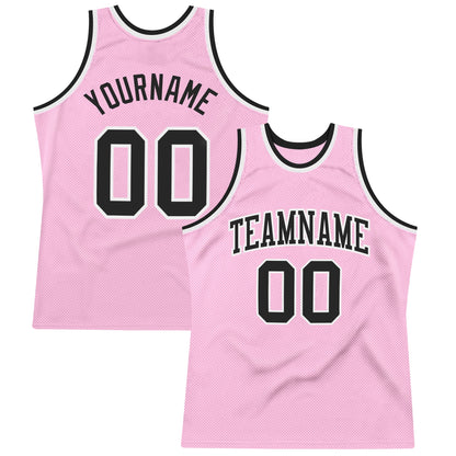 Custom Light Pink Black-White Authentic Throwback Basketball Jersey