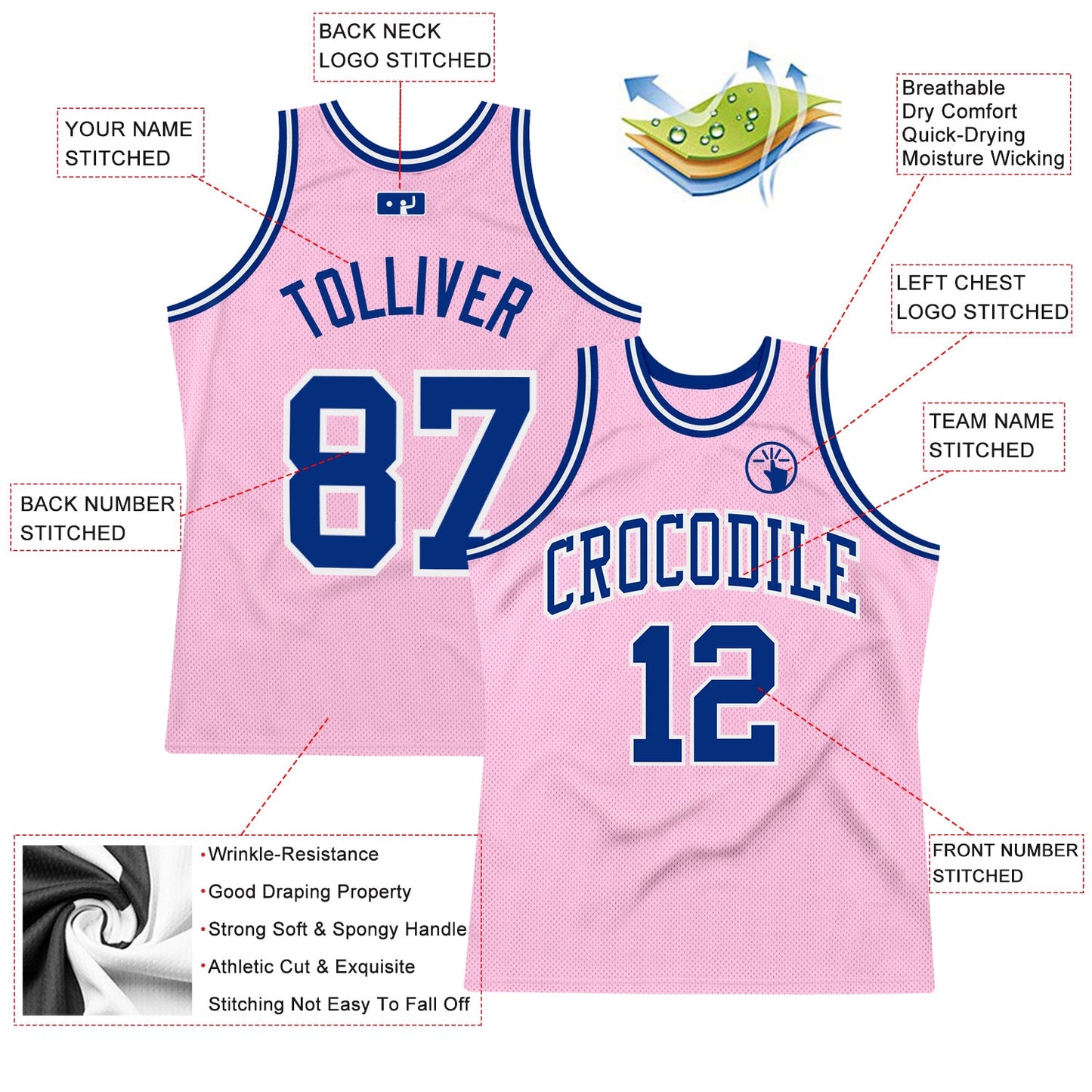 Custom Light Pink Royal-White Authentic Throwback Basketball Jersey