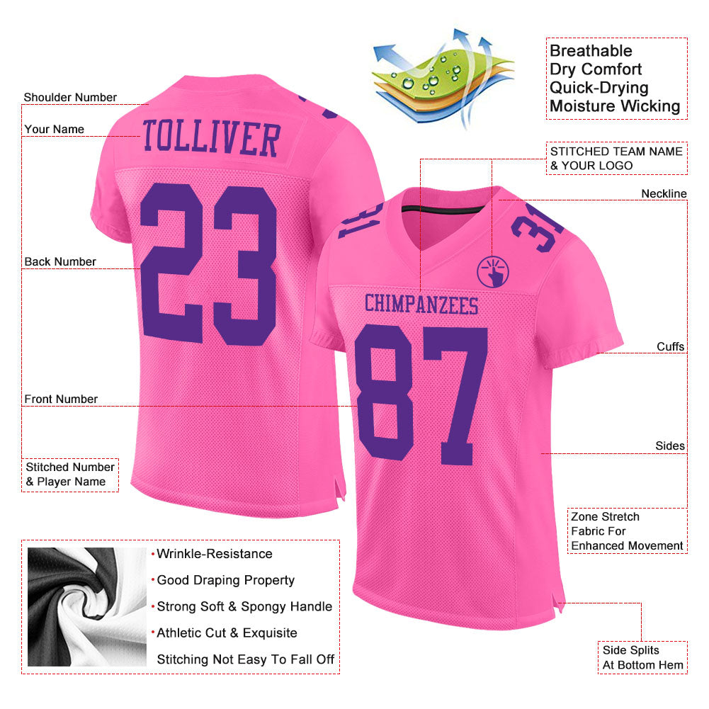 Custom Pink Purple Mesh Authentic Football Jersey